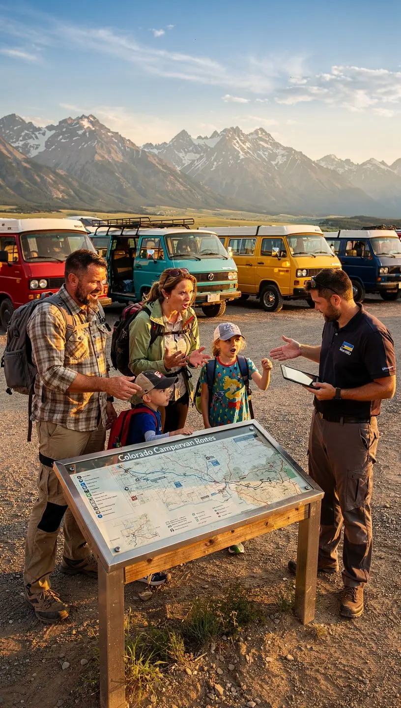 Группа туристов планирует маршрут путешествия с помощью цифрового планшета и карты