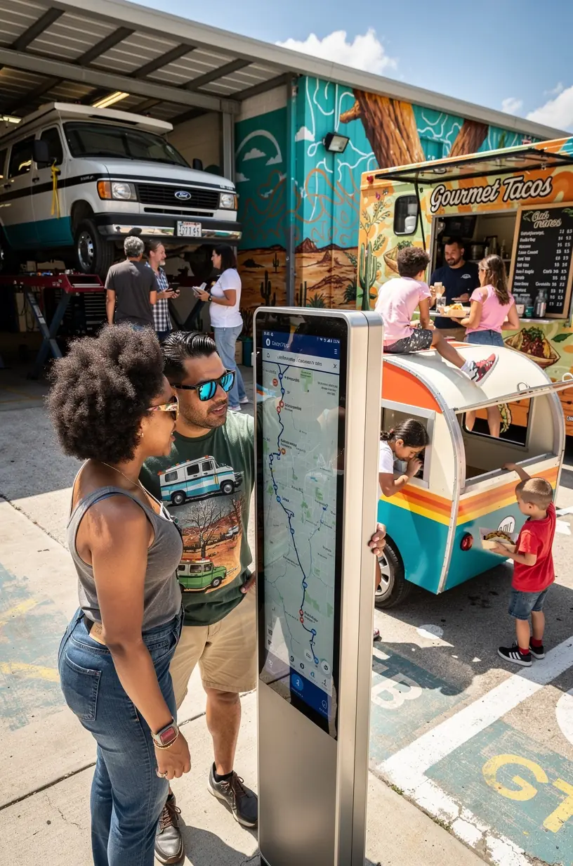 Информационный стенд с рекомендациями по безопасности и обслуживанию кемперванов для путешественников